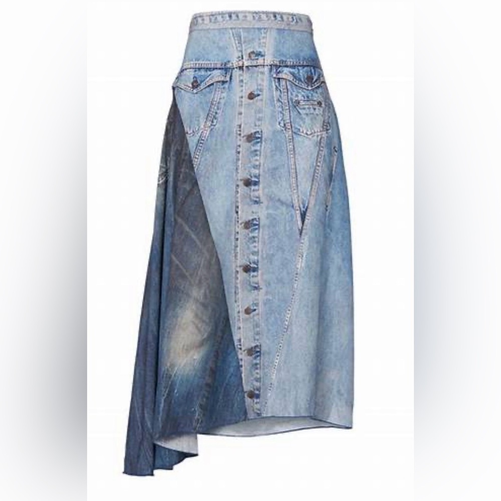 COLOVOS Blue Silk Printed Skirt